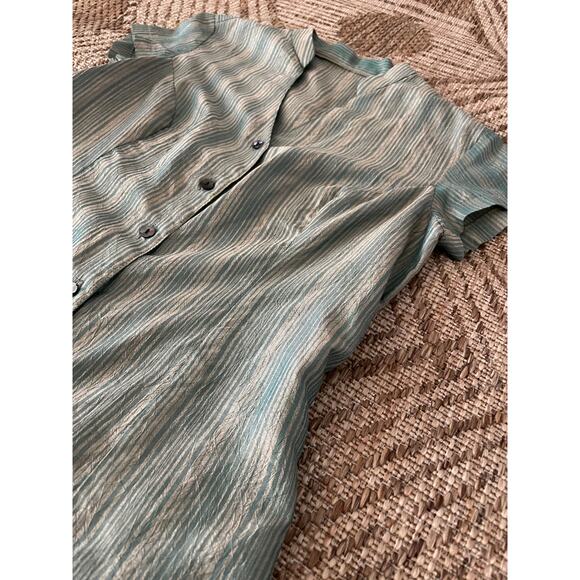 Green and Bronze Short sleeve midi Dress Button Front Casual Retro MCM - Picture 2 of 8